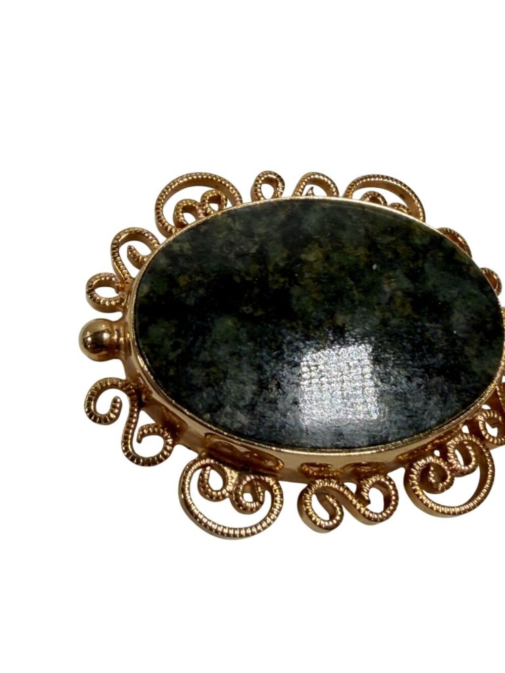 Vintage jewelry Burt Cassell Oval Jade Filigree Brooch Pin 6g 1/20 12kt Gold - Picture 5 of 6